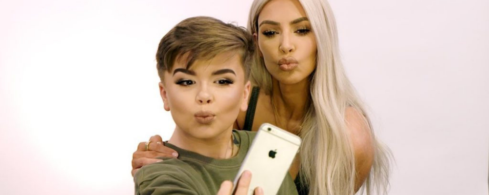 13-year-old beauty vlogger and singer Reuben de Maid takes a selfie with Kim Kardashian-West
